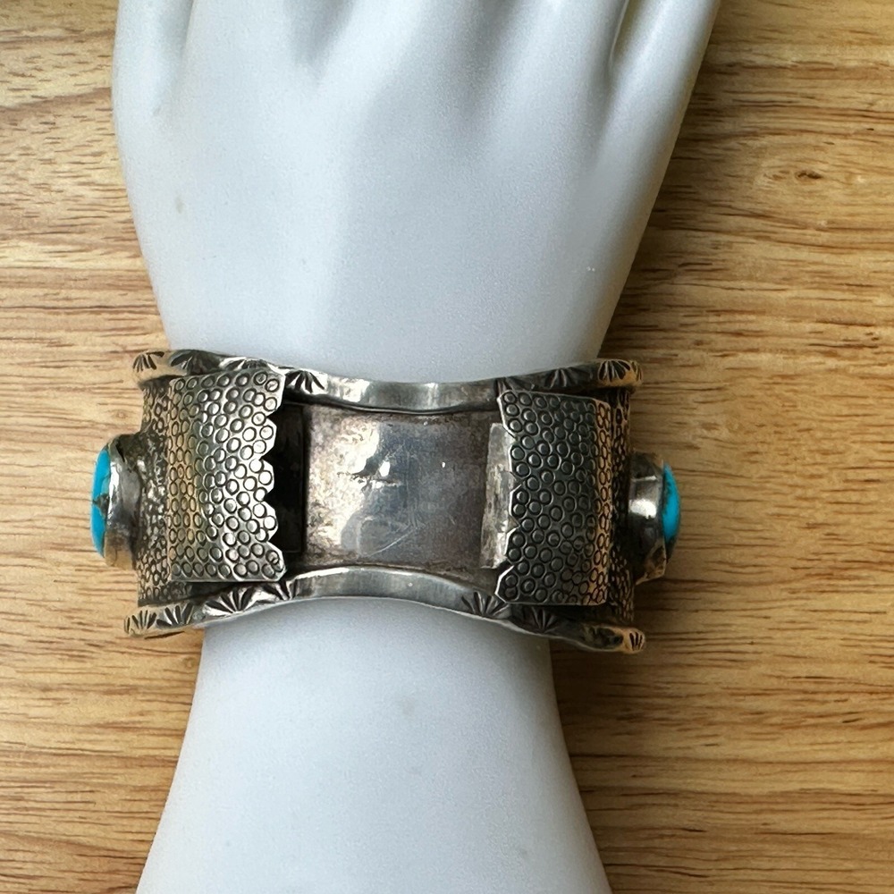 Hopi Watch Bracelet Size 7 Bisbee‎ Turquoise Lizard Signed CL Sterling 95.4g USA - Picture 2 of 13